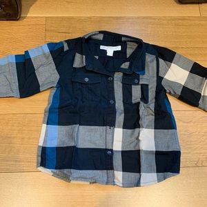 Boys Burberry Long Sleeve Button Down Navy check pattern 18 months